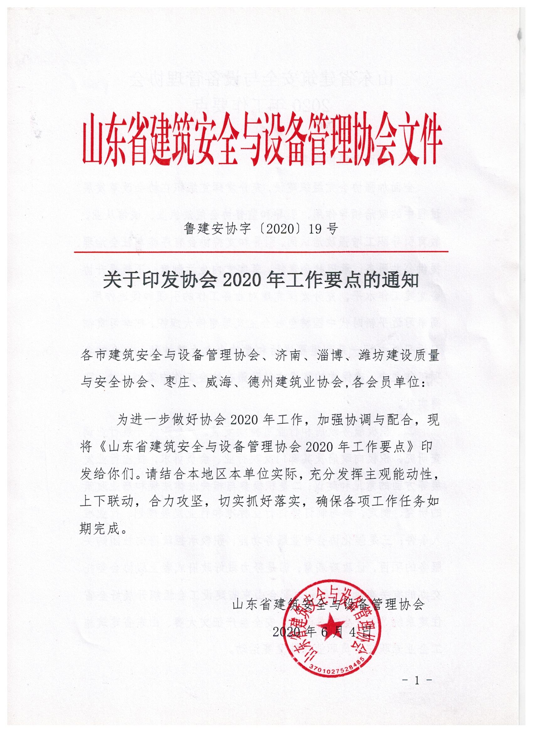 关于印发协会2020年工作要点的通知