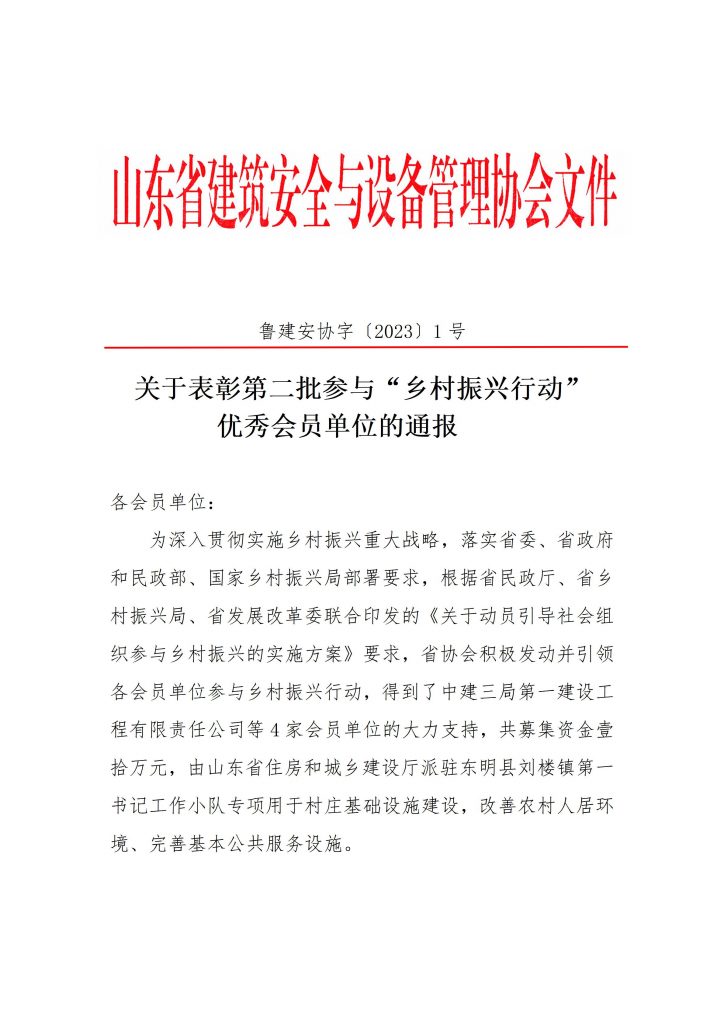 关于表彰第二批参与“乡村振兴专项行动”优秀会员单位的通报