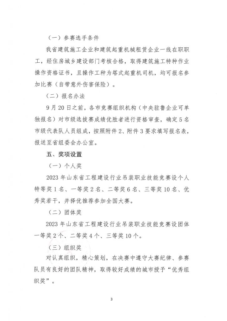 关于举办2023年全省工程建设行业吊装职业技能竞赛暨全国吊装职业技能竞赛山东选拔赛的通知